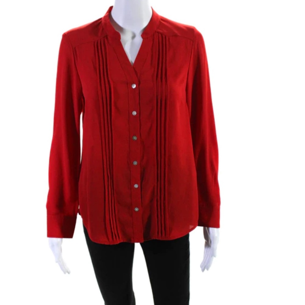 Nanette Lepore Women's Button Down Red Pleated Blouse